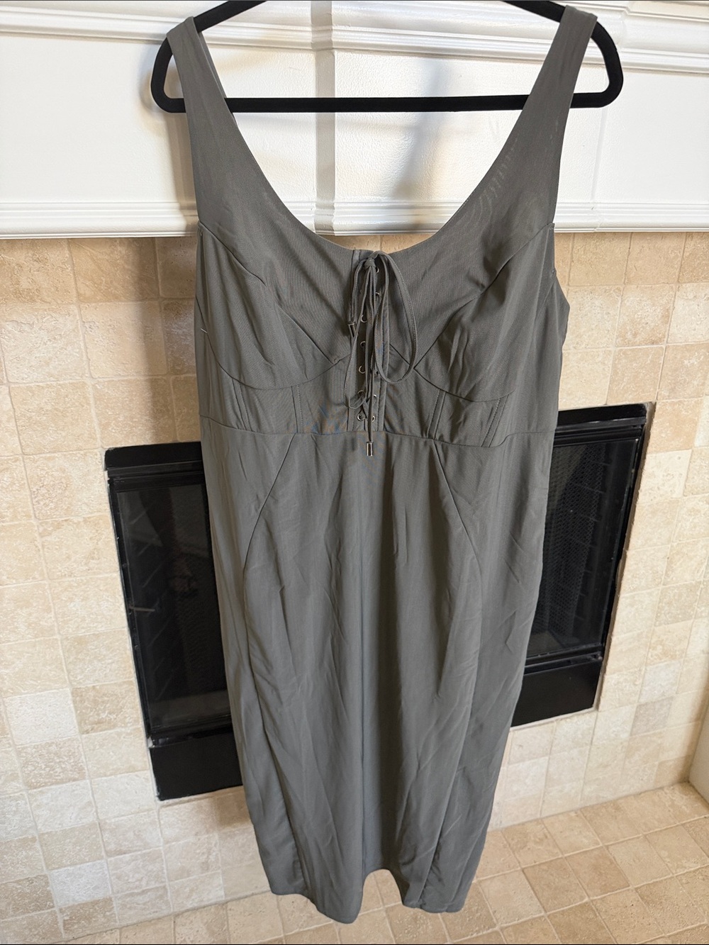 Forever 21+ Lace-Up Detail Sleeveless Gray  Midi Dress